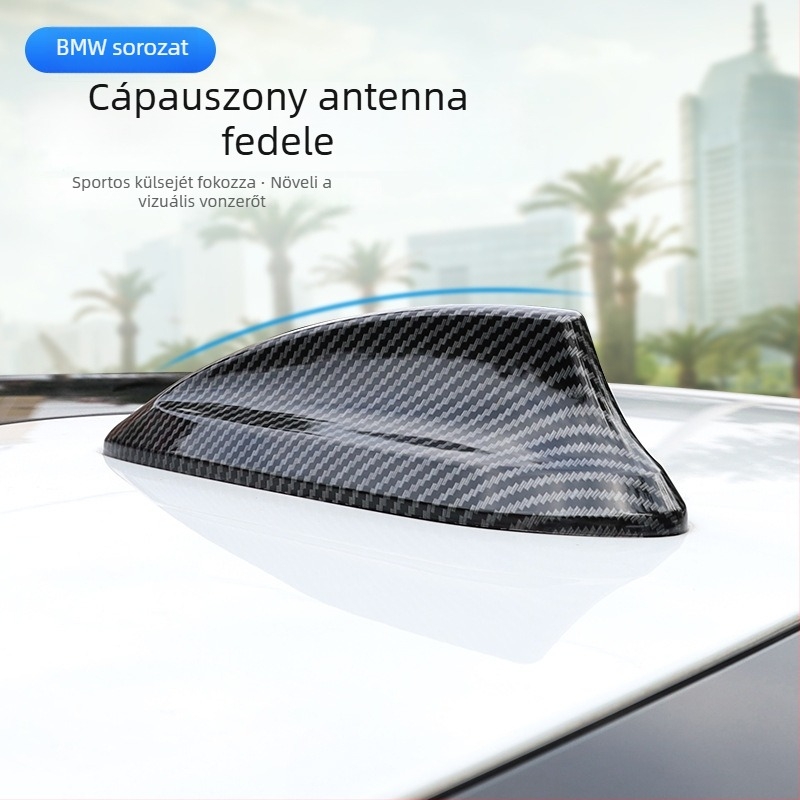 BMW karbon szálas antennafedél – cápauszony dizájn, ragasztó típusú telepítés, kompatibilis az 1–5 sorozattal, GT7, X1/X3/X5/X6