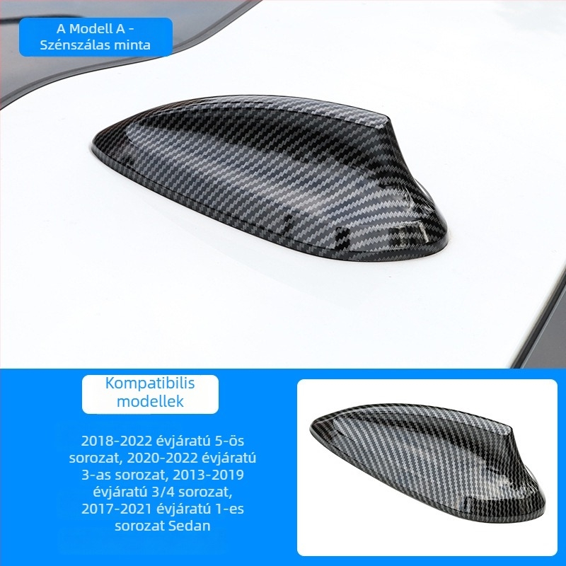 BMW karbon szálas antennafedél – cápauszony dizájn, ragasztó típusú telepítés, kompatibilis az 1–5 sorozattal, GT7, X1/X3/X5/X6