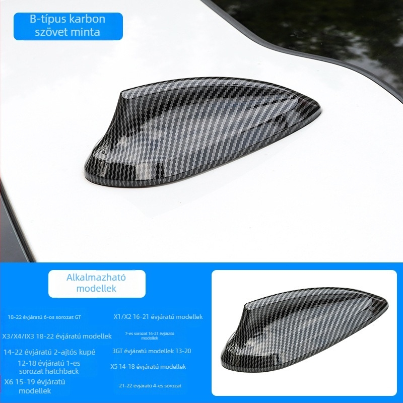 BMW karbon szálas antennafedél – cápauszony dizájn, ragasztó típusú telepítés, kompatibilis az 1–5 sorozattal, GT7, X1/X3/X5/X6
