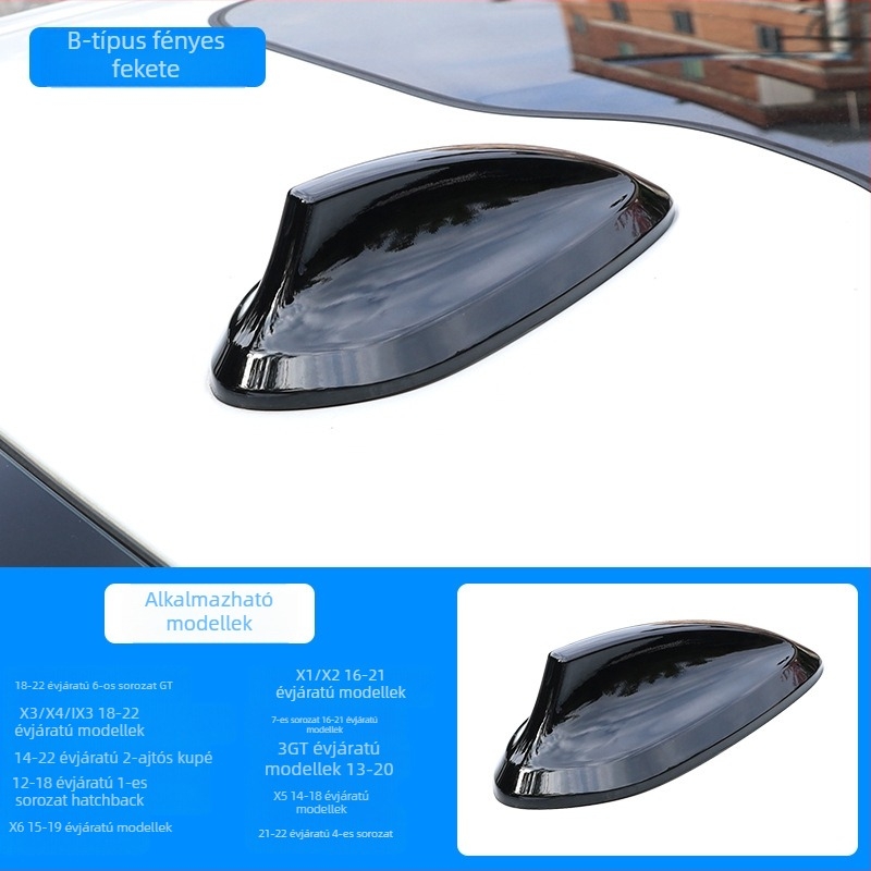 BMW karbon szálas antennafedél – cápauszony dizájn, ragasztó típusú telepítés, kompatibilis az 1–5 sorozattal, GT7, X1/X3/X5/X6