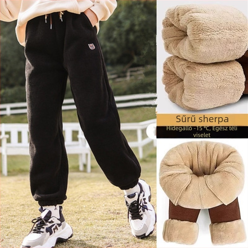 Gyerekek téli fleece-belelt sportnadrág kartún mintával, középmagas derekú, 95% poliészter, puha tapintású anyag