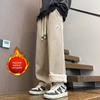 Tinédzser lányoknak szánt sportnadrág, laza egyenes szabás, pamut-spandex keverék, elasztikus derék, vast anyag (pamut-spandex keverék, elasztikus derék, laza egyenes szabás, vast anyag)