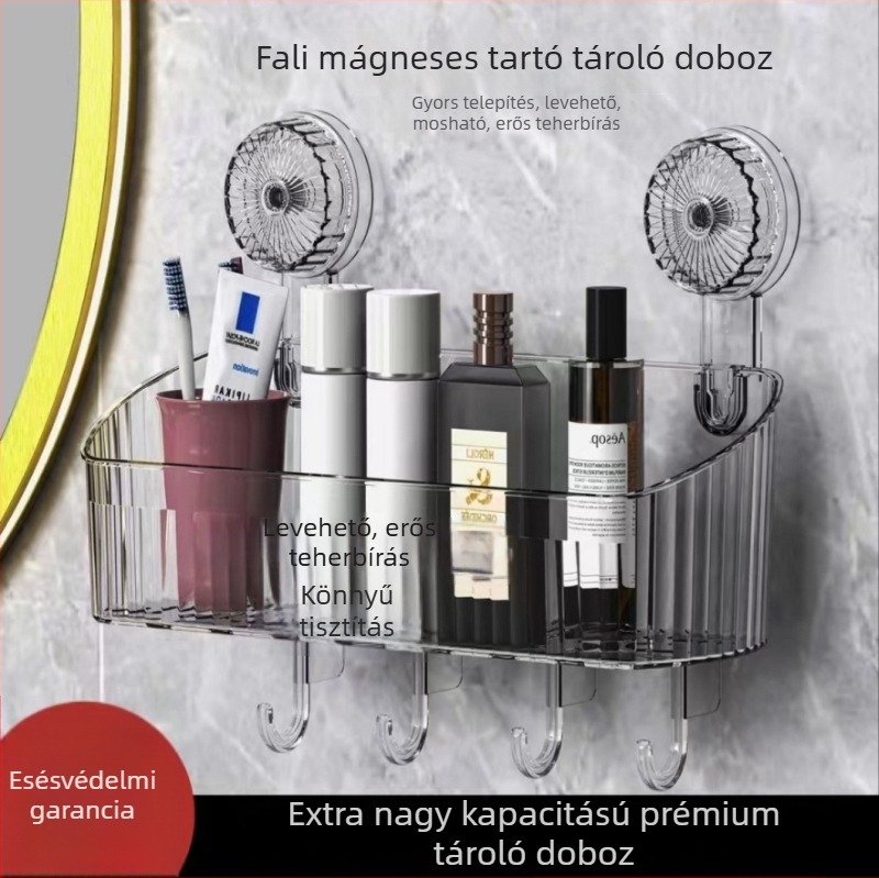 Falihoz szerelt forgó szívófejes tárolóállvány, 1 rétegű, műanyag, fúrás nélkül