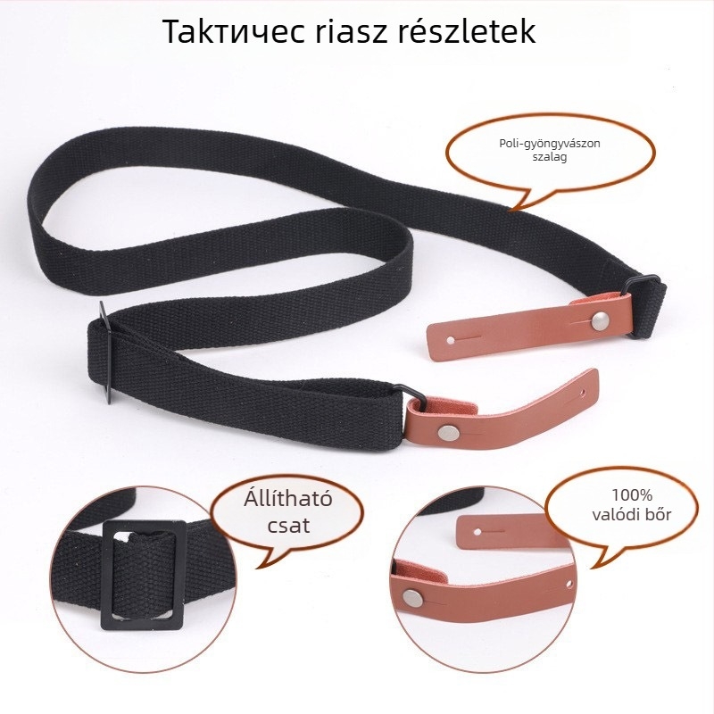Kétpontos taktikai fegyverszíj nylon hevederrel, valódi szarvasbőr díszítéssel, 3 csattal, állítható hosszúságú, uniszex