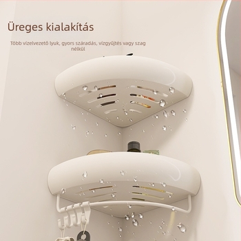 Sarok fürdőszobai polc - alumínium, felület spray-plasztik bevonattal, ventillátor alakú, fúrás nélküli felszerelés, teherbírás 15 kg