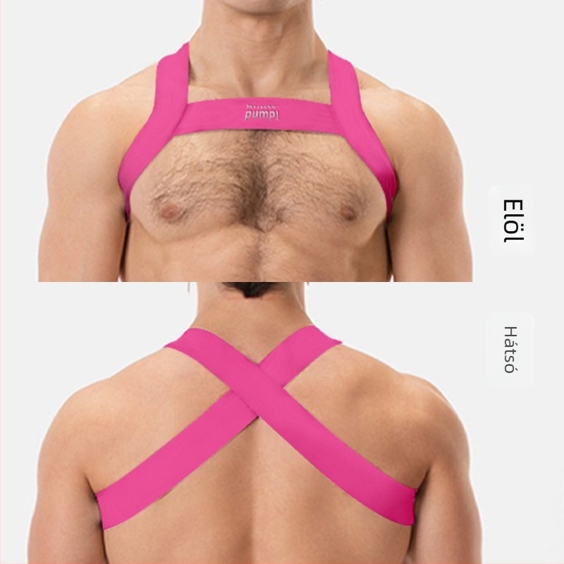 Férfi testformáló mellkasi pánt, elasztikus nylon, keresztezett kialakítás, sportos edzéshez, 1 darab