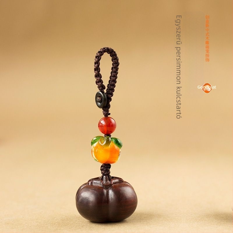 Fa autókulcstartó sandalwood, persimmon és peach wood díszítéssel