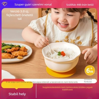 Szilikon baba etető tál szívókoronggal, élelmiszerbiztos anyagból, mikrohullámú sütőben melegíthető, kerek forma, elősegíti az önálló étkezést
