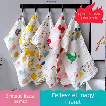 6 rétegű géz törölköző babáknak és gyerekeknek, arc törölköző, négyzet alakú, színes pamut anyag, súly 200 g vagy több