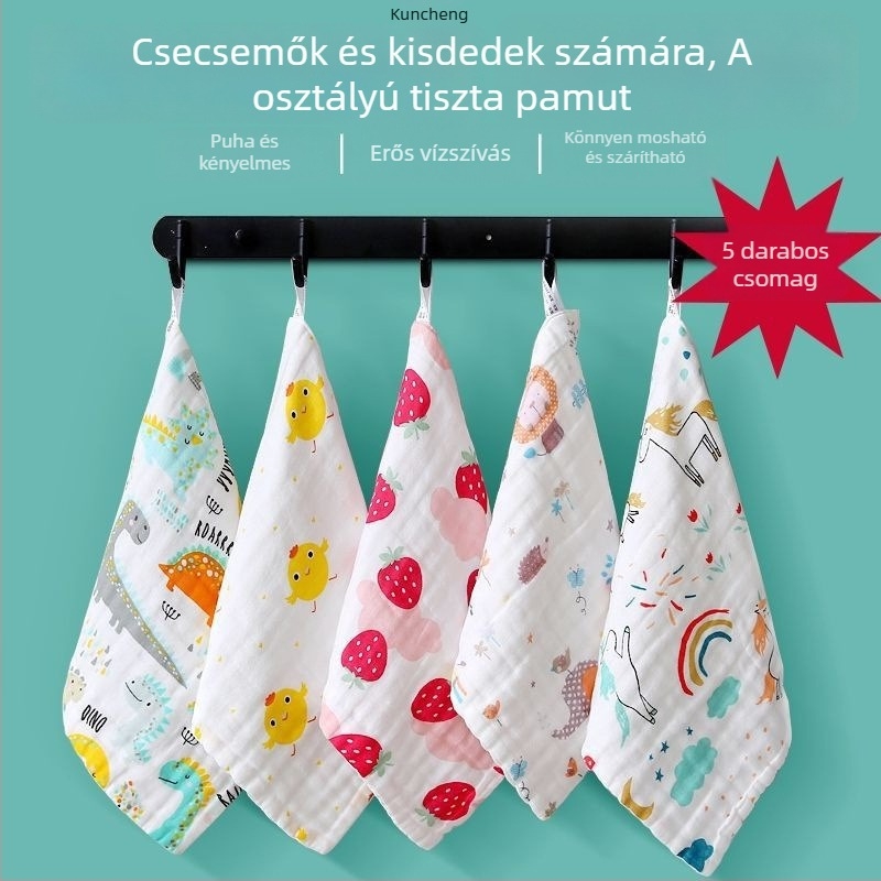 6 rétegű géz törölköző babáknak és gyerekeknek, arc törölköző, négyzet alakú, színes pamut anyag, súly 200 g vagy több