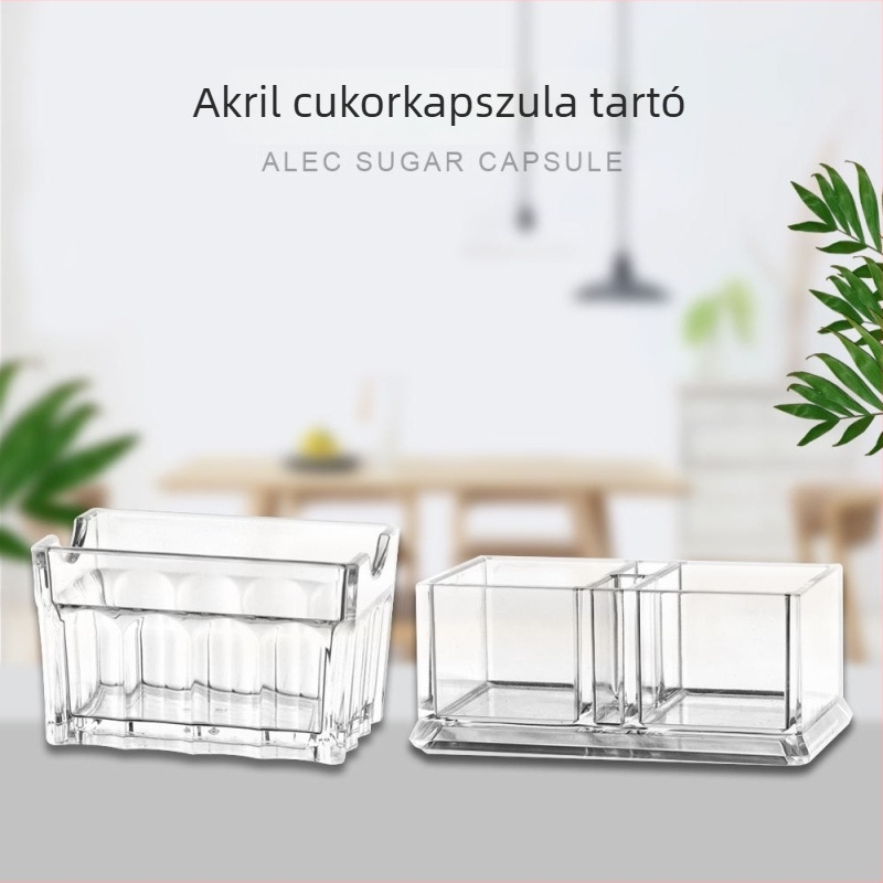 Átlátszó, téglalap alakú akril cukorpak és teafilter tartó, fogpiszkáló és névjegykártya tartóval, PMMA, Kinder, első osztályú, modern stílus.