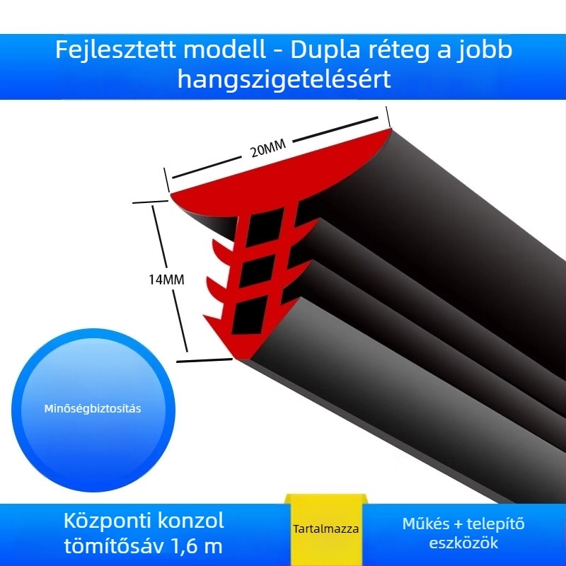 Gumírozott tömítőszalag az autó középkonzoljához, modell ZKMFT, 1,2 mm vastagság, központi kezelőpanelhez, kompatibilis sedan, SUV és MPV