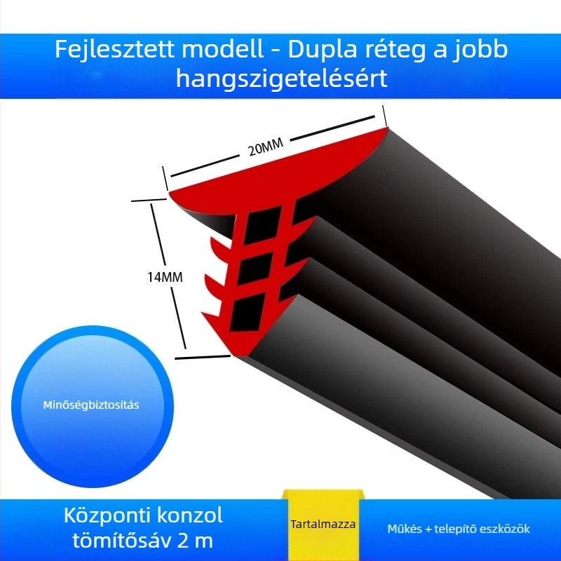 Gumírozott tömítőszalag az autó középkonzoljához, modell ZKMFT, 1,2 mm vastagság, központi kezelőpanelhez, kompatibilis sedan, SUV és MPV