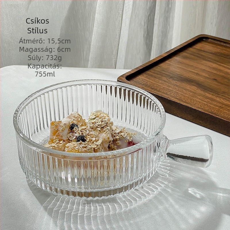 Üveg tál fogantyúval, hőálló, kör alakú, modern minimalista stílus