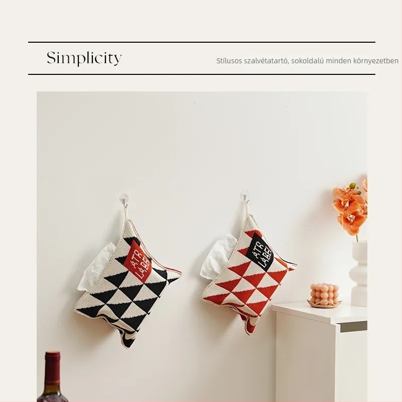 Zsebkendő tartó, kötött, Nordic stílusú; anyag: poliészter rost; összetétel: 100% poliészter; alkalmas nappaliba, autóba és éjjeliszekrényre