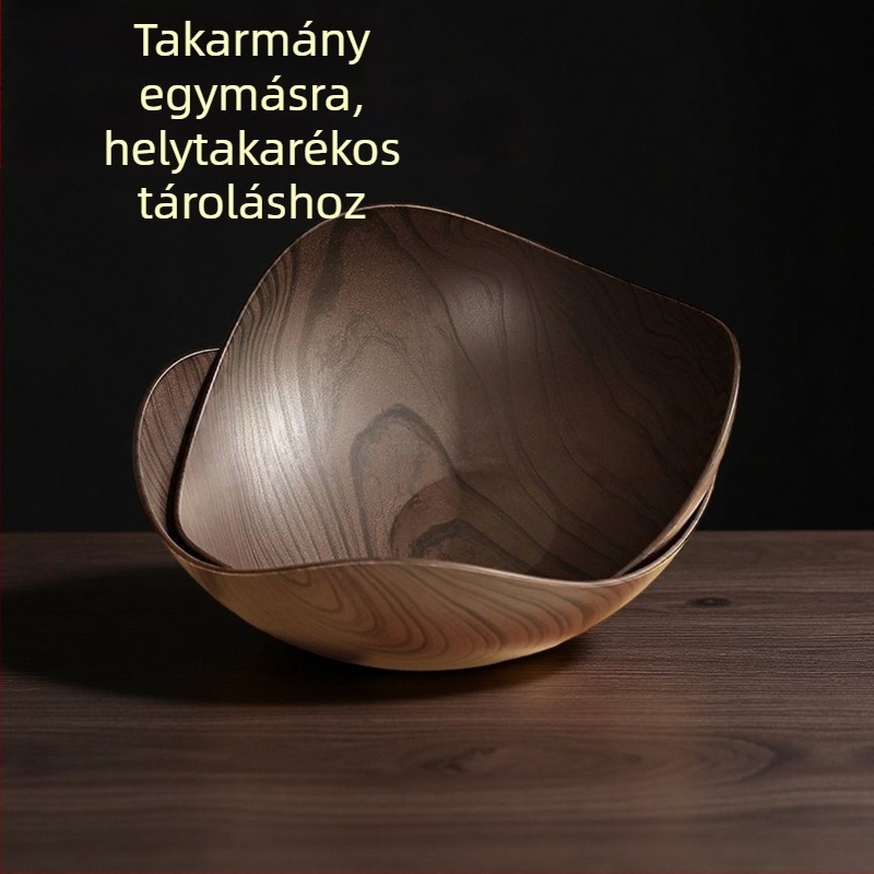 Fengzhi Háromszög Gyümölcstál – PP anyag, fa imitációs textúra, Vintage/Light-Luxury retro stílus