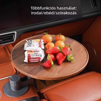 Fából készült autós tálca, kör alakú, modern minimalist stílus, teához és nassolnivalóhoz, pohártartóval