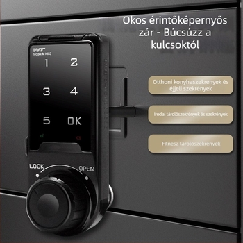 Okos elektronikus jelszavas zár fiókokhoz és szekrényekhez, cinkötvözet test, modell 568, zárnyárs vastagsága 18, modern minimalist stílus