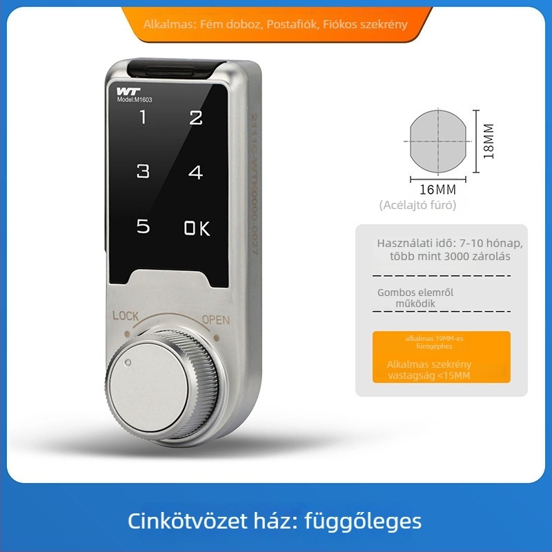 Okos elektronikus jelszavas zár fiókokhoz és szekrényekhez, cinkötvözet test, modell 568, zárnyárs vastagsága 18, modern minimalist stílus