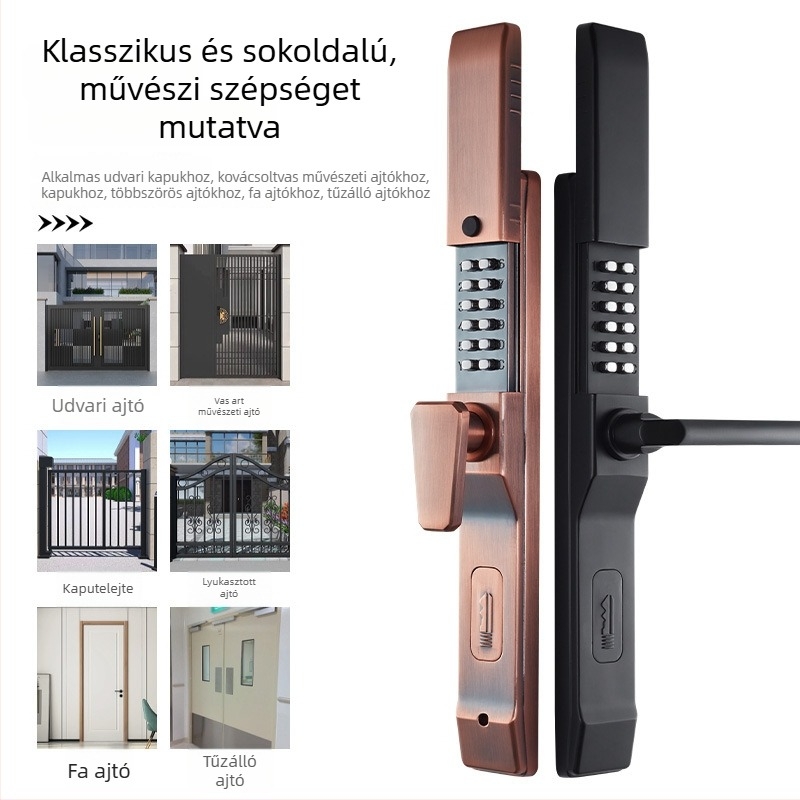 Külső kétoldalas mechanikus kombinációs zár kovácsoltvas kapukhoz, udvarra és kertbe (Model 618, cinkötvözet, rúdvastagság 8x8, távolság 85)