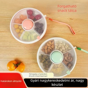Körkörös forgó ebédes doboz fedővel – hordozható gyerek snack doboz és zárt forgó gyümölcstál, műanyag, modern egyszerű stílus