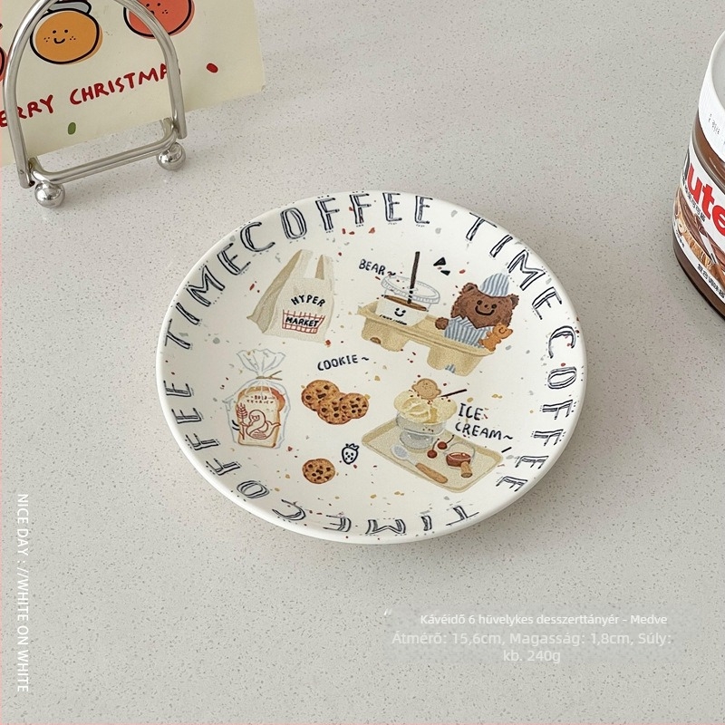 Porcelán étkészlet alulmázas felülettel, karikatúra minta, friss stílus, kör alak