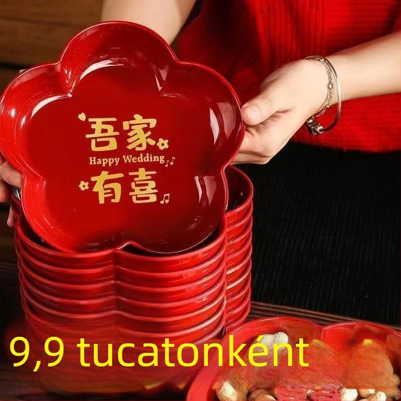 Piros esküvői gyümölcstál, műanyagból, otthoni használatra