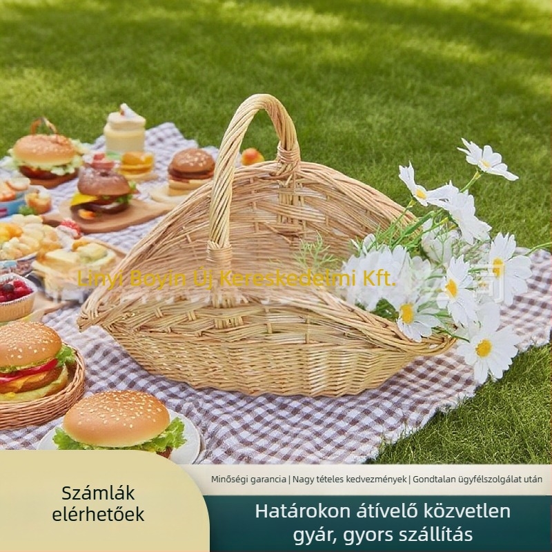 Rattan konyhai tárolókosár gyümölcsök és zöldségek számára, hordozható, modell 036520, paraszti stílus