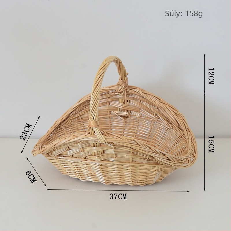 Rattan konyhai tárolókosár gyümölcsök és zöldségek számára, hordozható, modell 036520, paraszti stílus