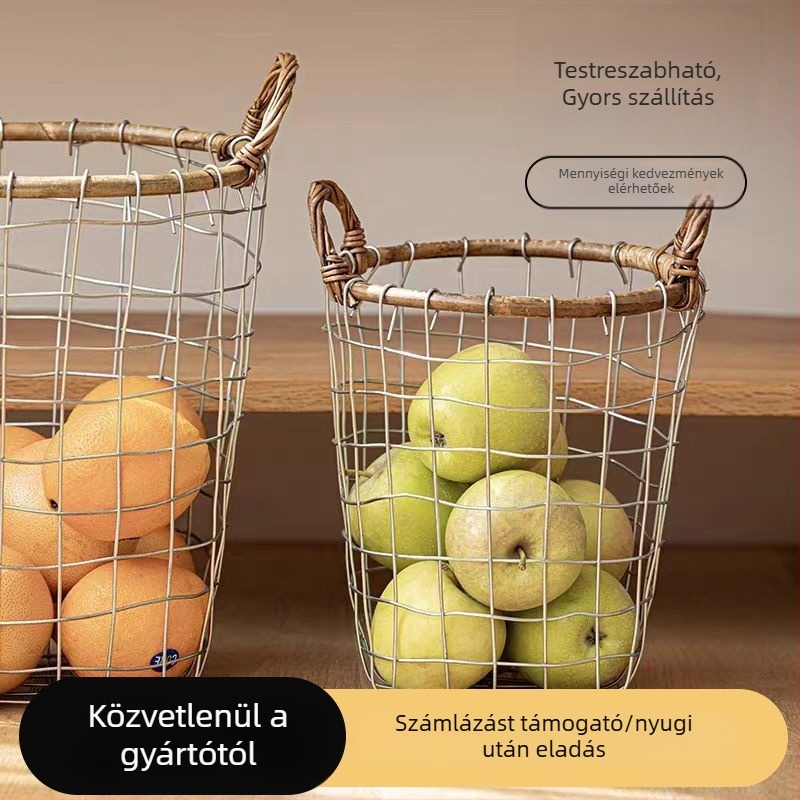 Vasból készült tároló kosár, retro amerikai stílus, modell 01, gyümölcsök és zöldségek számára