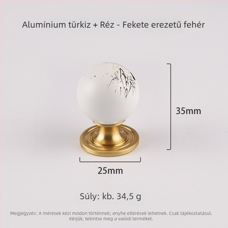 Sárgaréz gömb alakú ajtófogantyú szekrényhez, gömb alakú form, CNC megmunkálás, felületre szerelt, könnyű luxus stílus