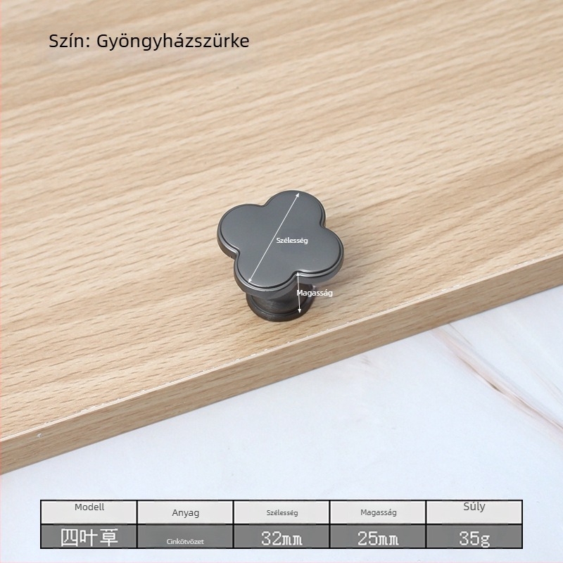 Negyleveles lóhere alakú fogantyú – cinkötvözet, nyomóöntvény, felületre szerelt, modern minimális stílus, modell D-20