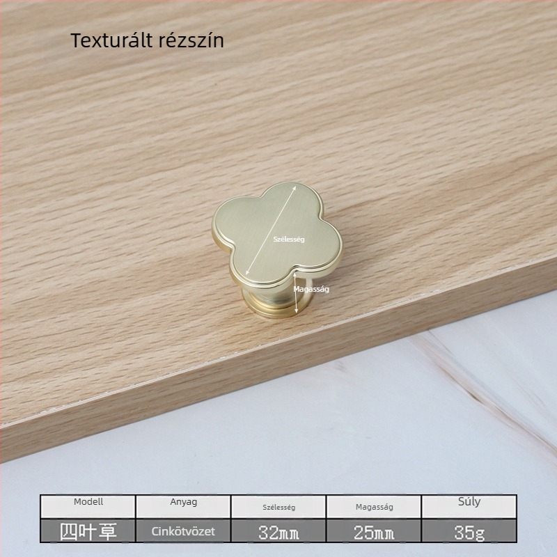 Negyleveles lóhere alakú fogantyú – cinkötvözet, nyomóöntvény, felületre szerelt, modern minimális stílus, modell D-20