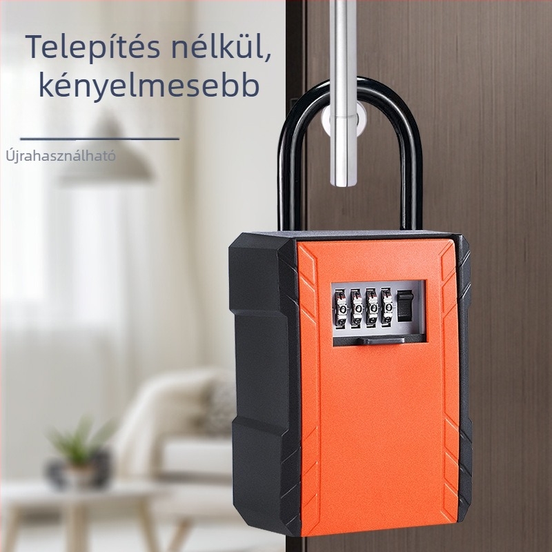 Falra szerelhető jelszavas kulcstároló, Modell 917, Függő típus, ABS műanyag, záró tengely vastagsága 9,5 mm, numerikus kód, fa ajtókhoz