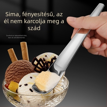 304 rozsdamentes acélból készült egyrészes desszertkanál, négyzetes fej, modern minimalist stílus, tükörfényes felület