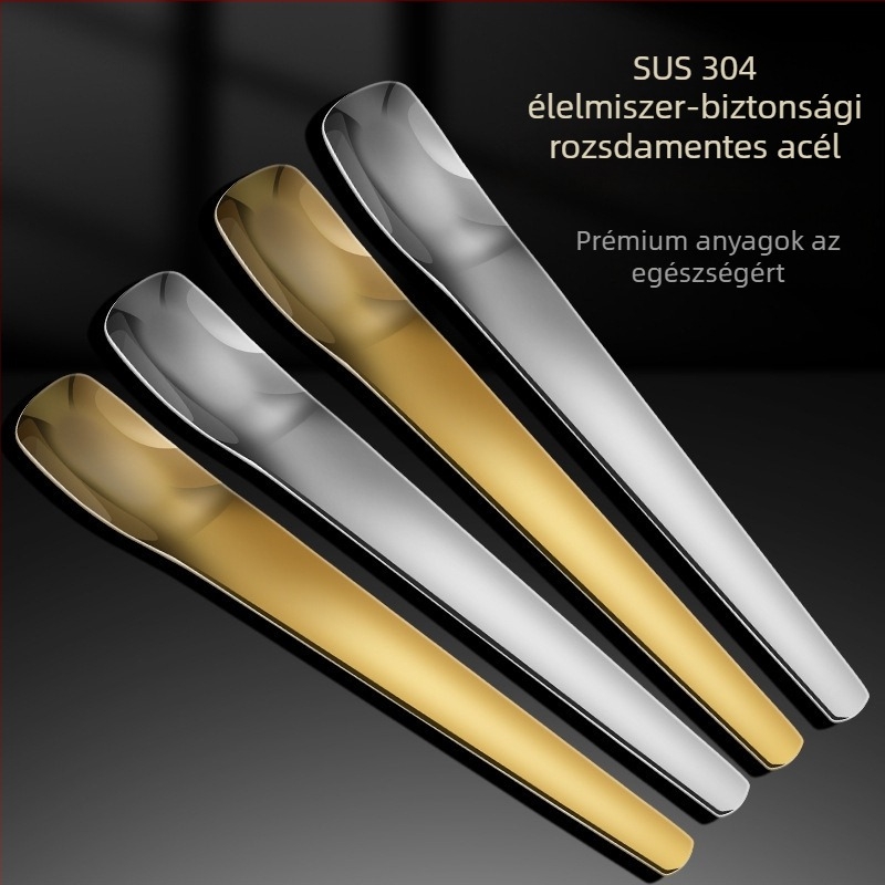 304 rozsdamentes acélból készült egyrészes desszertkanál, négyzetes fej, modern minimalist stílus, tükörfényes felület