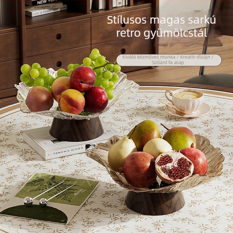 Műanyag gyümölcstál, fa imitációval, fényűző retro stílus, első osztályú minőség