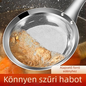 Rozsdamentes acélból készült finom hálószűrőkanál, egyrészes kialakítás, szilikon fogantyú, hőálló