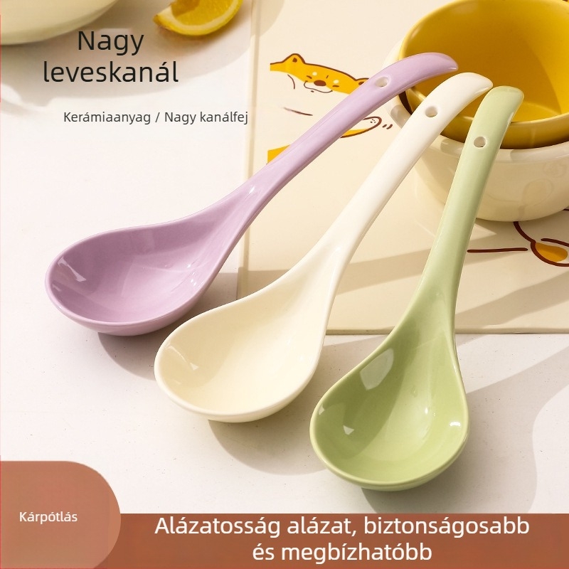 Kerámia leveskanál hosszú nyéllel, Yousiju, Taizhou, modern minimalista stílus, csúszásmentes, hőálló, égés elleni