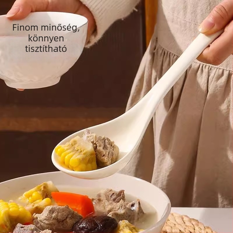 Kerámia leveskanál hosszú nyéllel, Yousiju, Taizhou, modern minimalista stílus, csúszásmentes, hőálló, égés elleni