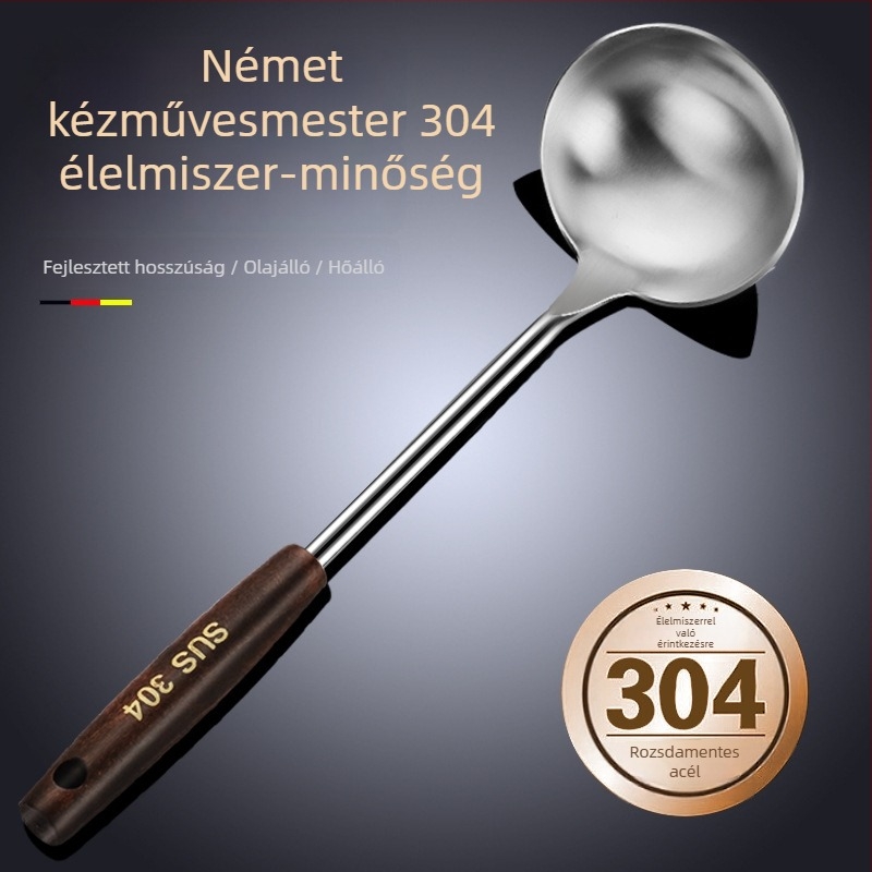 304 rozsdamentes acél főzőkanál-spatula, hosszú nyél, tapadásmentes felület, magas hőmérséklet-állóság, égésvédelmi