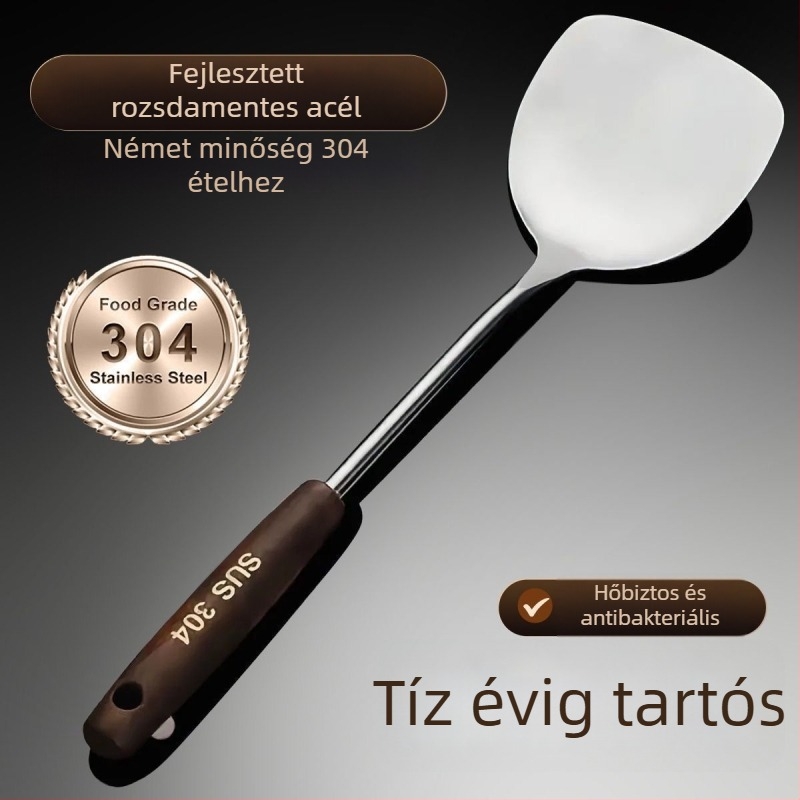 304 rozsdamentes acél főzőkanál-spatula, hosszú nyél, tapadásmentes felület, magas hőmérséklet-állóság, égésvédelmi