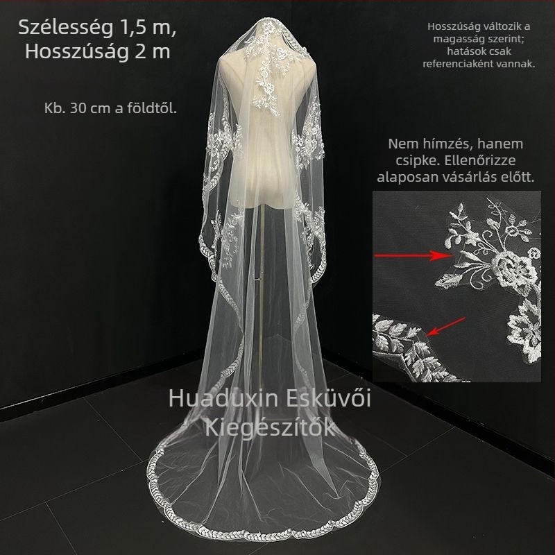 Unique erdő-stílusú csipkés fátyol koronával menyasszonyi ruhához, Nyár 2021, készleten