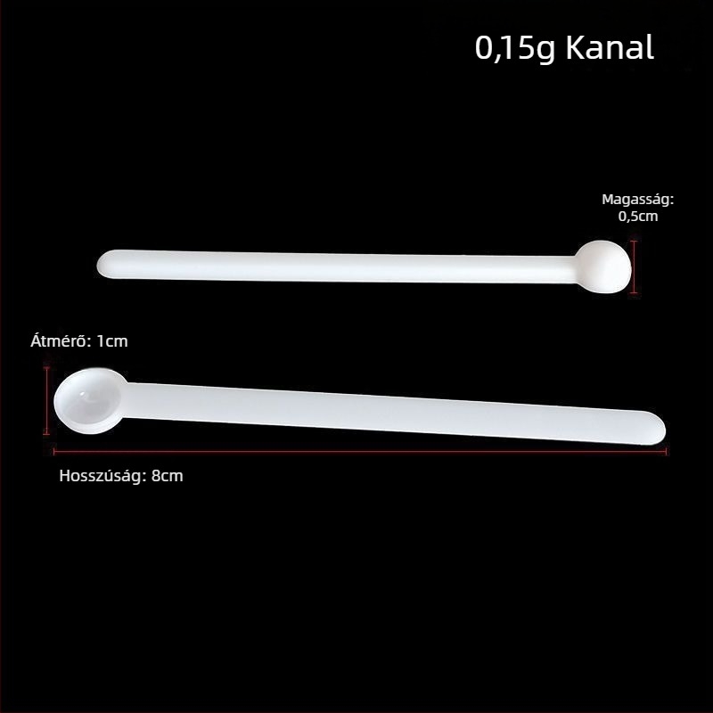 Mérőkanál készlet, hosszú nyéllel, PP műanyag, 0,25 g pontosság, Probiotikus porhoz és 1 g konyhasóhoz