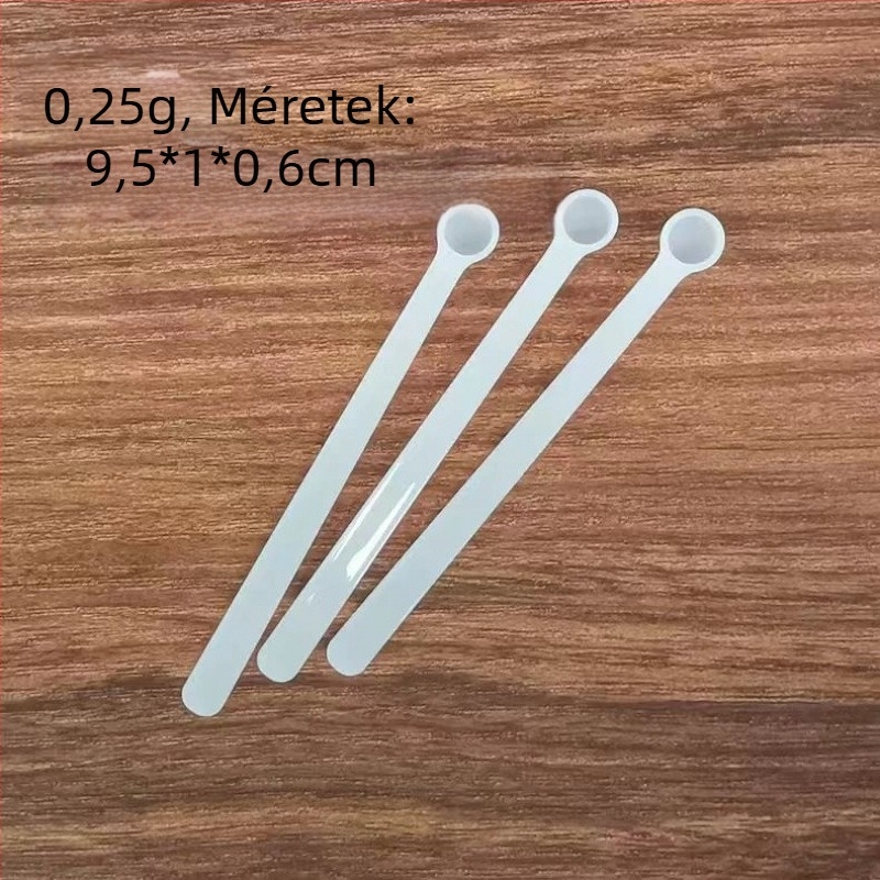 Mérőkanál készlet, hosszú nyéllel, PP műanyag, 0,25 g pontosság, Probiotikus porhoz és 1 g konyhasóhoz