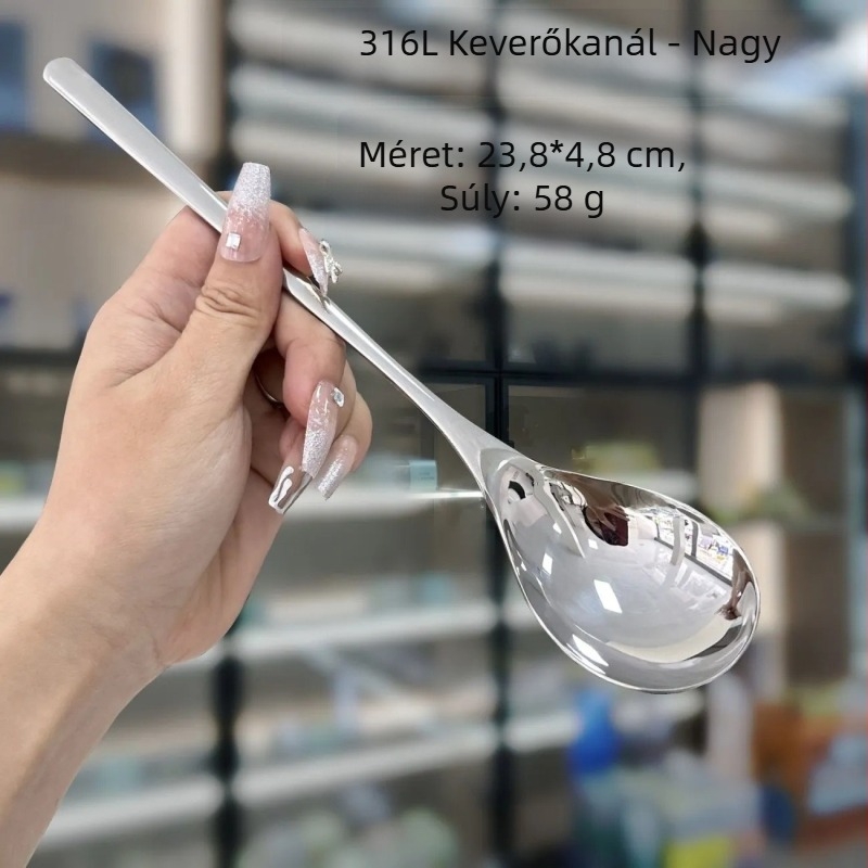 Rozsdamentes acél leveskanál felnőtteknek, vastított, modern minimalist dizájn, tükörfényezés