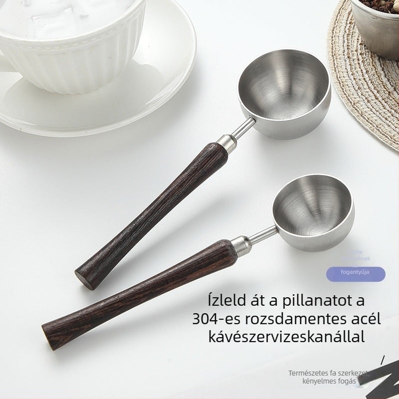 Mérőkanál tejporhoz és kávébabokhoz — 304 rozsdamentes acél, hosszú fa nyéllel, többfunkciós konyhai eszköz