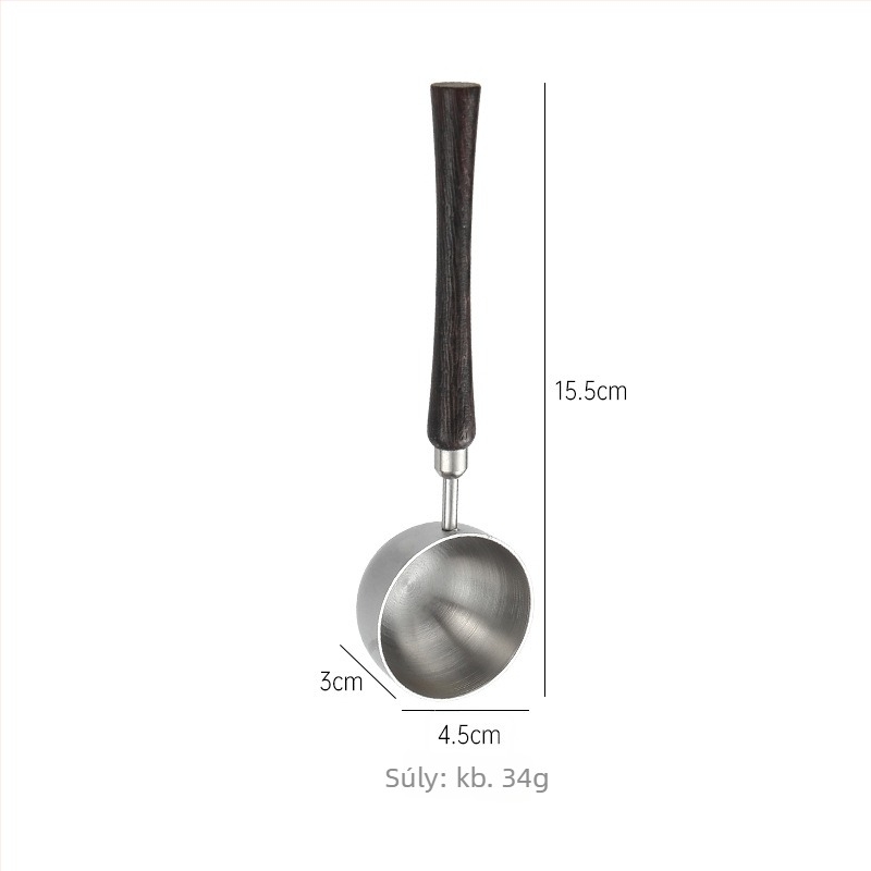 Mérőkanál tejporhoz és kávébabokhoz — 304 rozsdamentes acél, hosszú fa nyéllel, többfunkciós konyhai eszköz