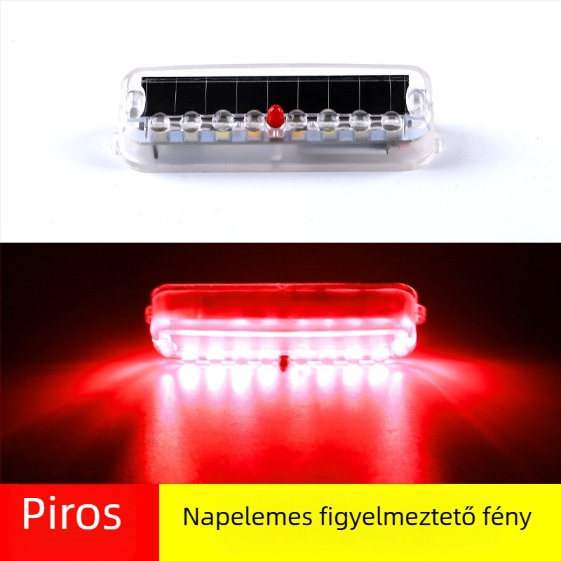 LED hátsó lámpa napelemes táplálású – hátsó ütközés elleni villogó fény, modell: Solar anti-rear collision light, fényforrás: LED, feszültség: 5V, üzemidő: 50 000 óra