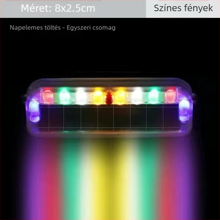 Napelemes LED hátsó lámpa motorkerékpárhoz, modell 8 LED, ABS ház + napelemes energia-tároló panel, 3V, 0.2A